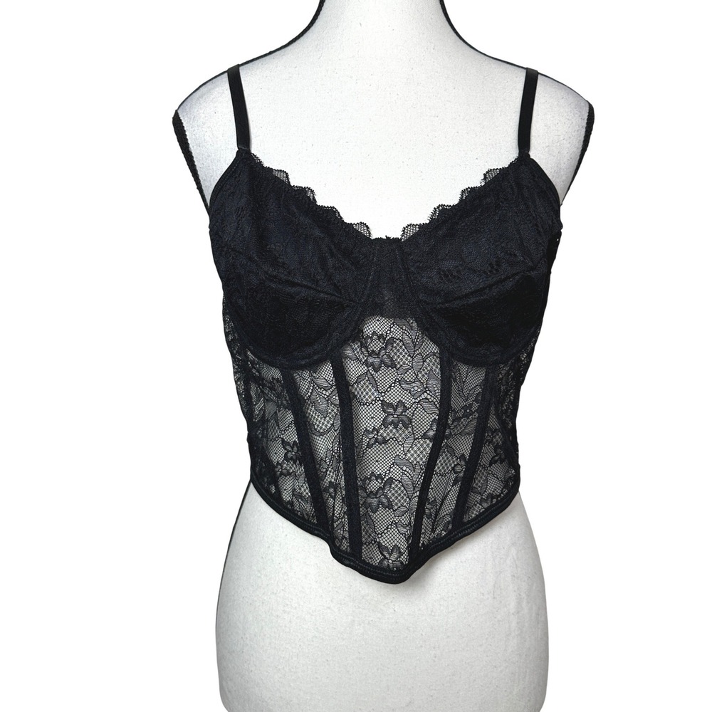 SHEIN CURVE Black Lace Sheer Corset Bustier Top 1XL Gothic Witchy Whimsy Sexy
